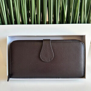 New Genuine Leather Large Wallet Dark Brown with box